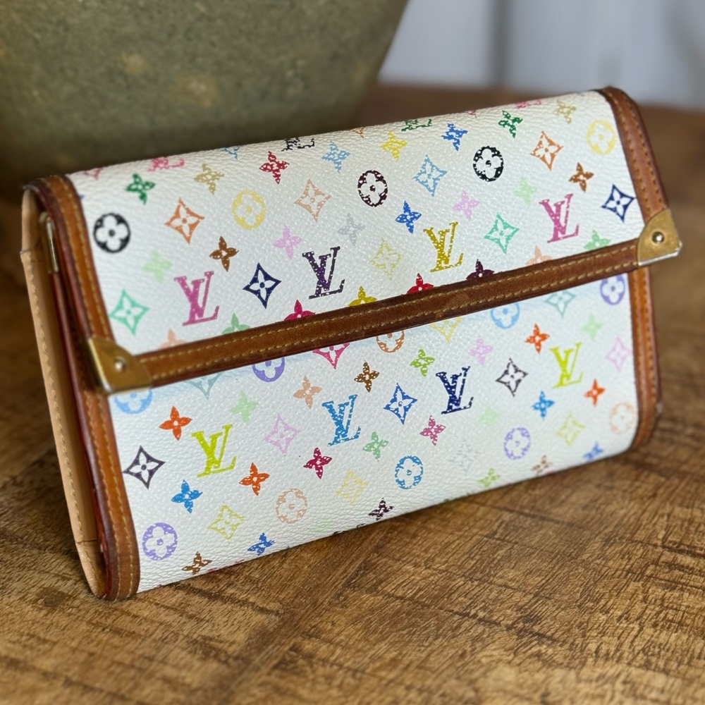 Louis Vuitton White Murakami Wallet with Colorful Design